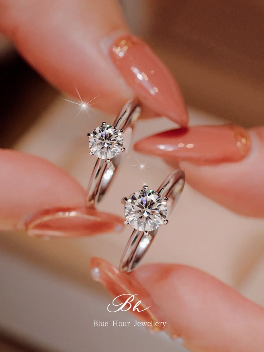 【以爱之名】1克拉莫桑石钻戒女纯银仿真钻石求结婚礼假戒指现场