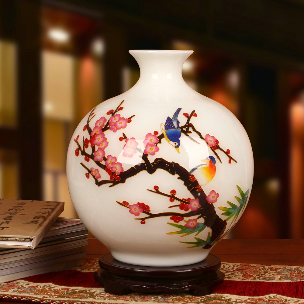景德镇陶瓷器 高档金丝麦秆喜上眉梢白色花瓶 时尚家居工艺品摆件