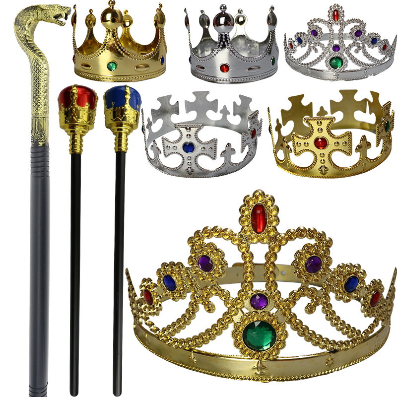 万圣节儿童道具王子装扮玩具国王皇冠头饰头箍公主皇冠权杖武器