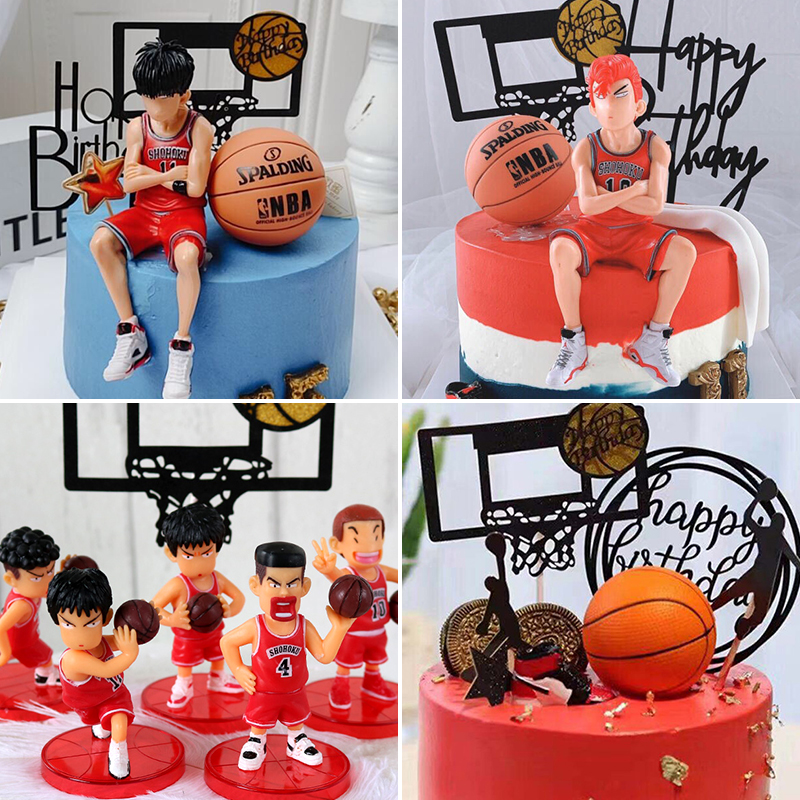 卡通情景男孩生日蛋糕装饰 小子篮球兄弟大号摆件公仔 篮球框插牌