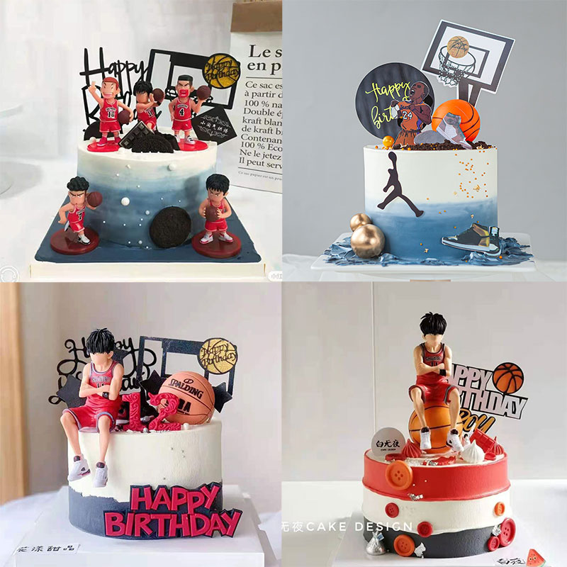 篮球小子蛋糕装饰摆件卡通打篮球球鞋高手球框烘焙男孩生日插件