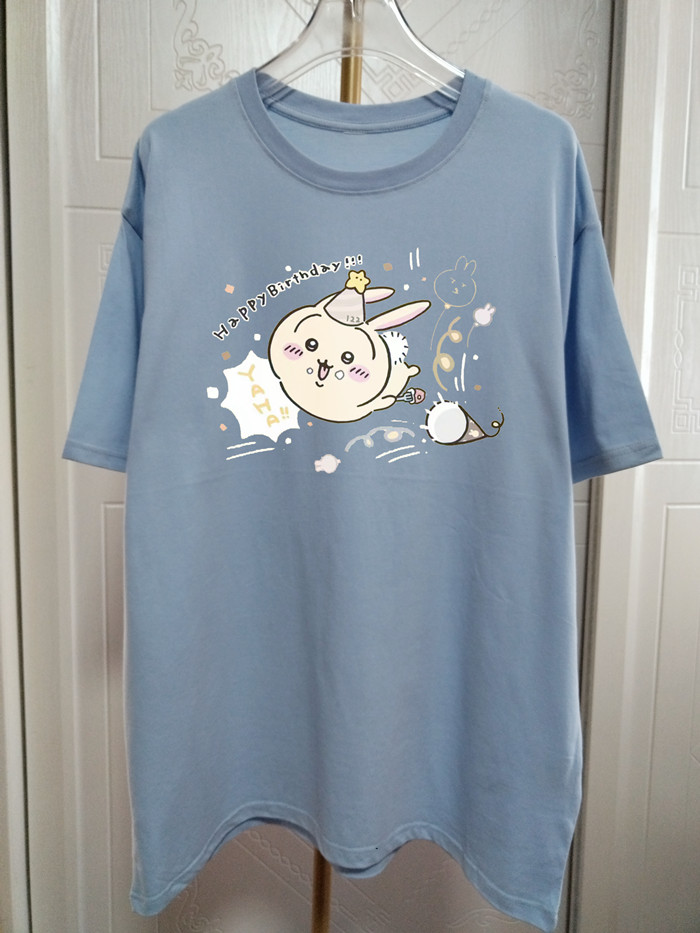 Chiikawa夏款自嘲熊卡通动漫休闲可爱宽松大版乌萨奇印花短袖T恤