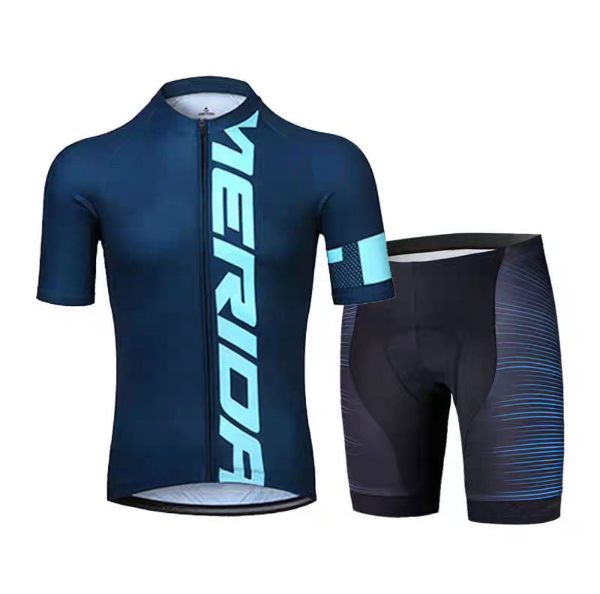 新款蓝色夏季骑行服短袖套装山地公路自行车速干短上衣短裤男女款