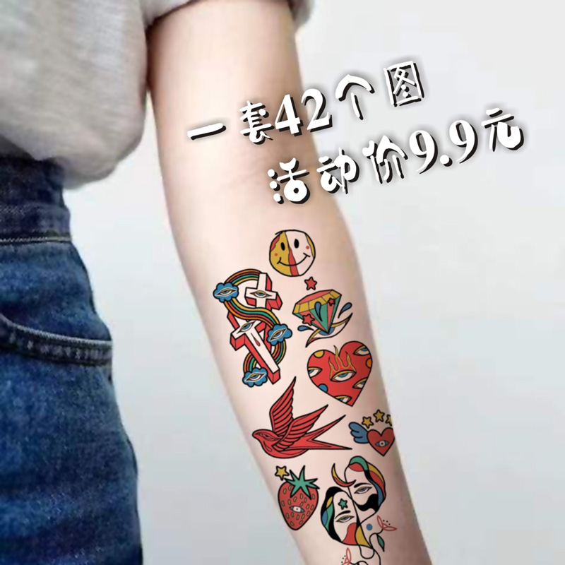 抽象拼接花臂纹身贴个性欧美风卡通图案防水持久男女手臂ins刺青