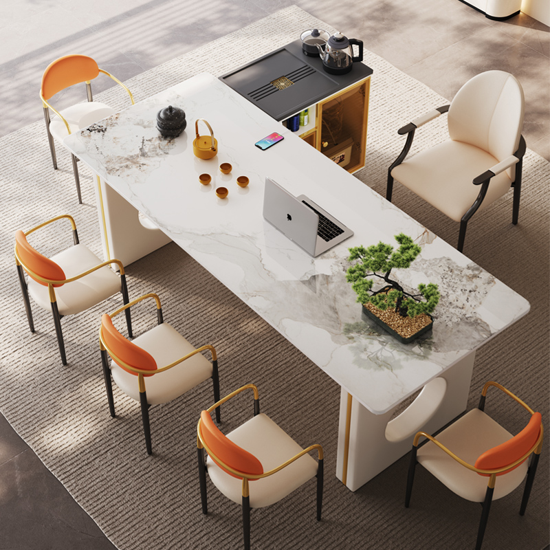 岛台岩板茶桌椅组合轻奢现代高级感家用餐桌高档接待办公室泡茶台
