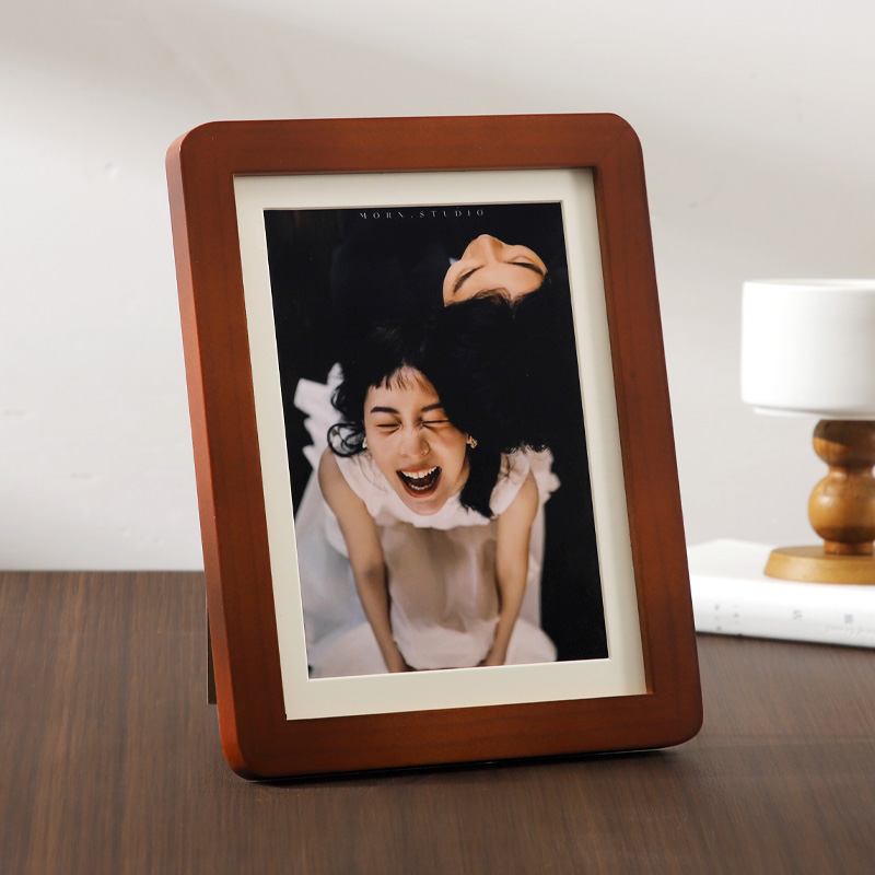 高级感实木情侣相框摆台加打印定做洗照片加卡纸做成桌面摆件78寸