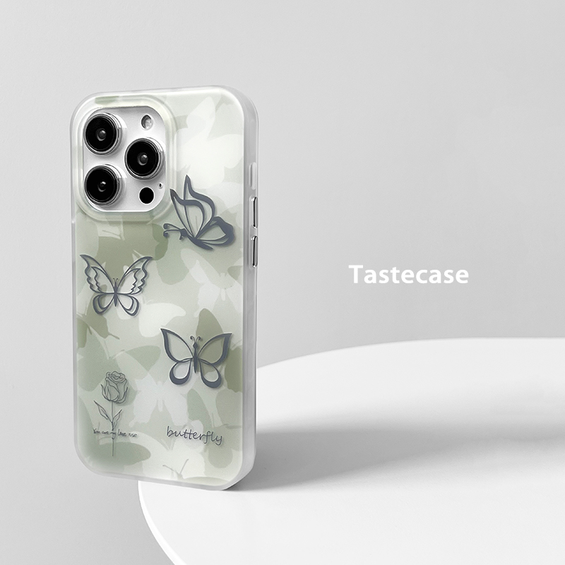 Tastecase高级感水墨蝴蝶玫瑰双层适用苹果iPhone15ProMax手机壳艺术14唯美13创意12防摔小众保护壳