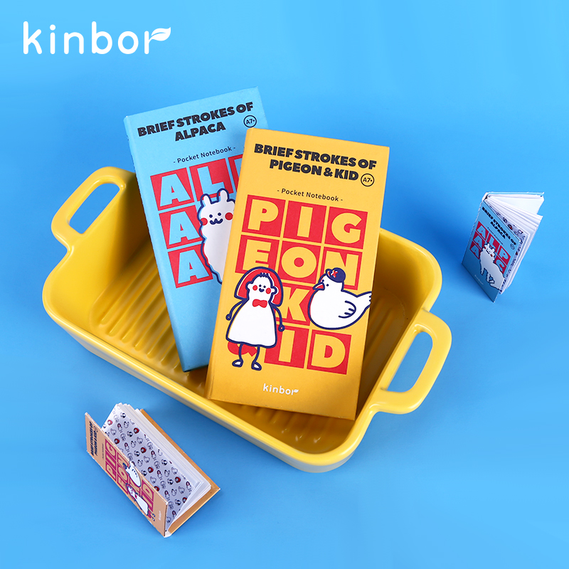 kinbor便携口袋本加厚纸张A7简笔画王国可爱动物方格空白硬面本