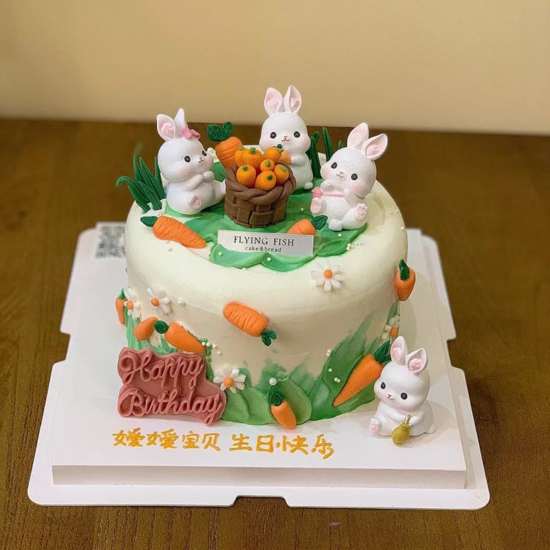 儿童兔宝宝周岁百天蛋糕装饰小兔子大合集插件小动物卡通彩虹摆件