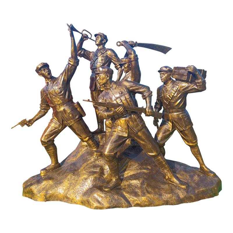 玻璃钢仿铜红军人物雕塑工农兵战士卡通定制八路军组雕户外摆件