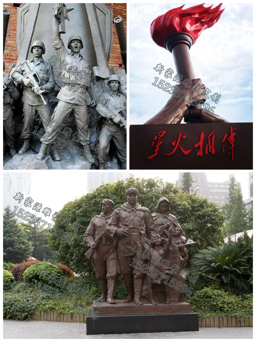 玻璃钢仿铜雕塑定制 卡通红军八路军铸铜 纪念馆景观卡通摆件水泥