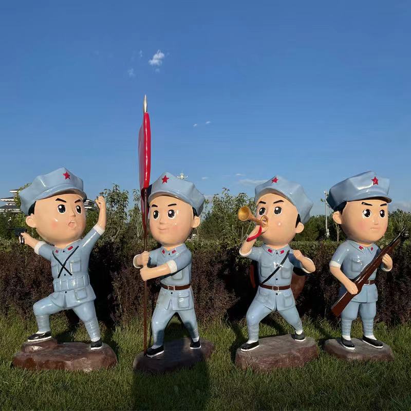 玻璃钢卡通小红军雕塑户外仿真彩绘八路军人物红军解放军小兵摆件
