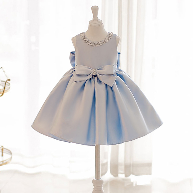花童周岁礼服甜美可爱公主裙女小童蓬蓬纱婚纱生日蓝色钢琴演出服