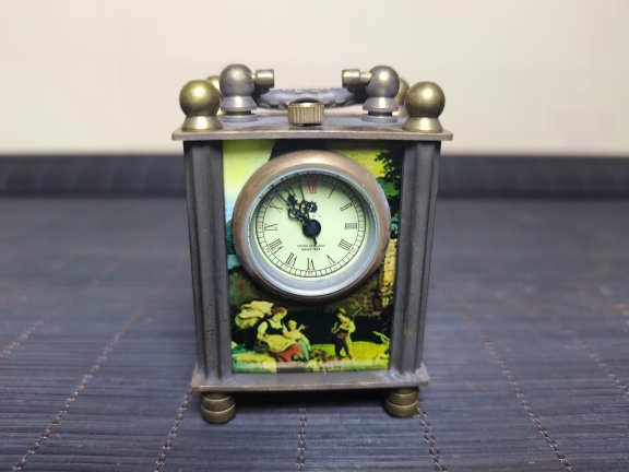 古玩古董纯铜老式机械钟机械表小钟表 珐琅彩画欧式小座钟摆件