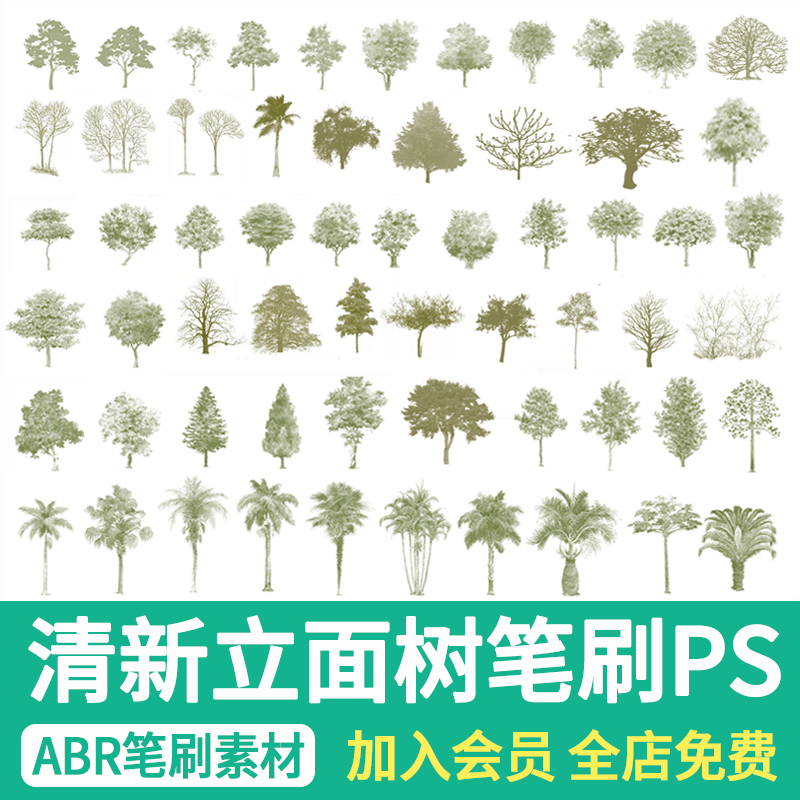 小清新竞赛风立面树乔木灌木景观效果图分析图草坪植物PS笔刷素材