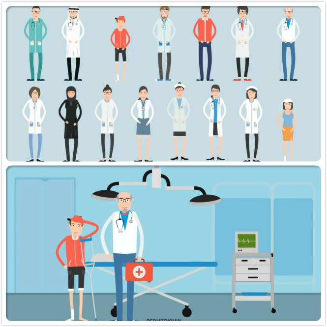 医院医疗医生护士生理健康卡通人物角色场景MG动画AE模板