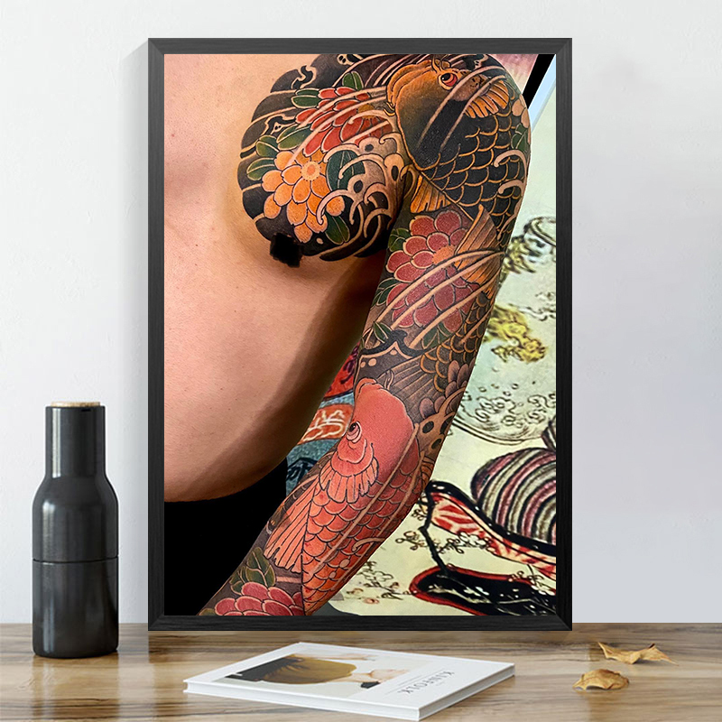 a4纹身海报相框传统刺青店画框装饰画客厅墙壁挂画背景画来图定制