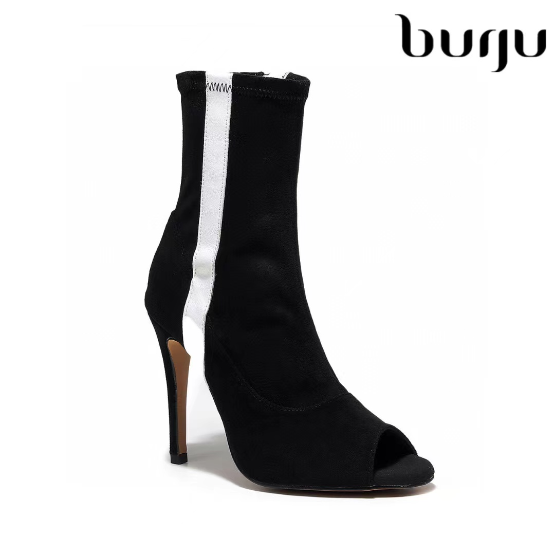 burju-Speechless Chunky Thigh 黑色短靴，专业舞者heels高跟鞋
