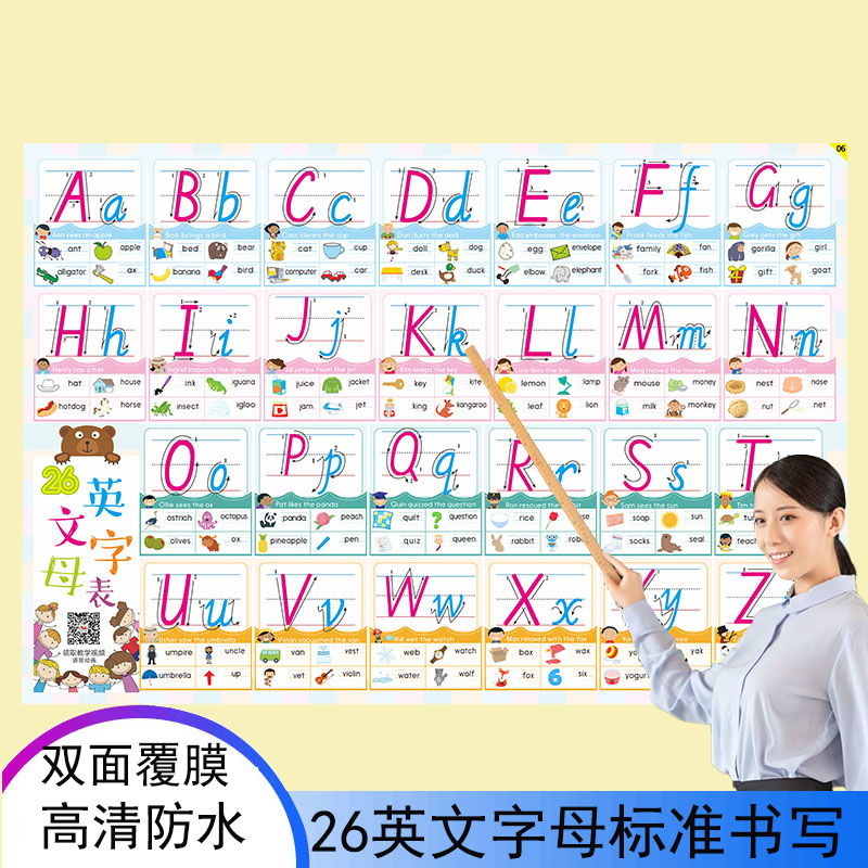 26个英文字母发音表注音笔顺表48个英语音标规范书写无声挂图墙贴