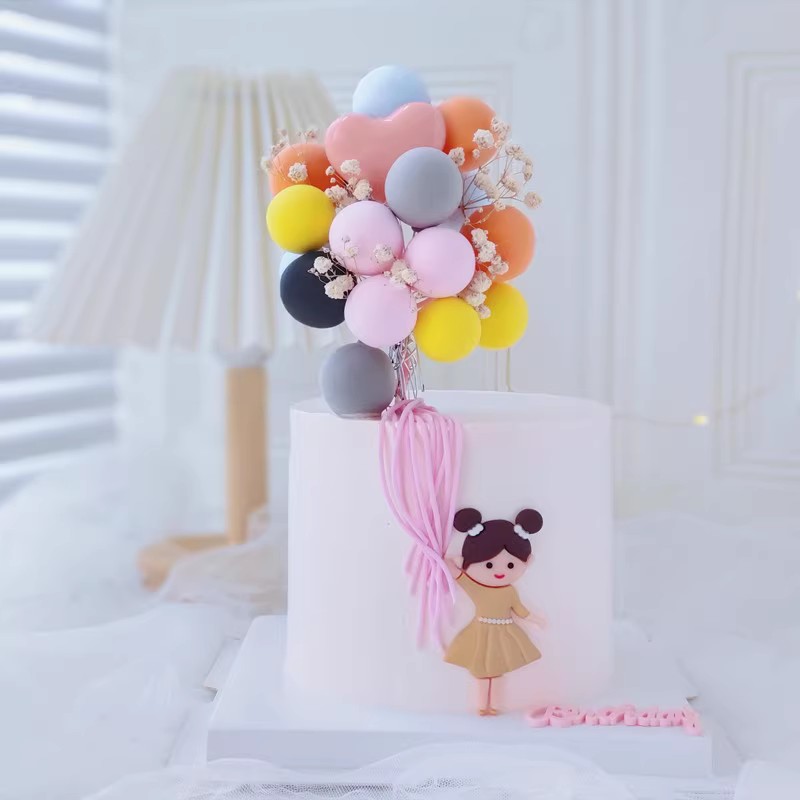 网红小公主儿童生日创意蛋糕装饰可爱小女孩小兔子牵气球摆件装扮